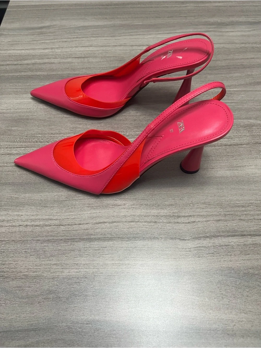 Zara Hot Pink and Red Pointed Slingback Heels